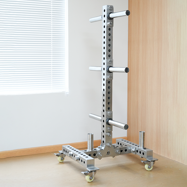 Stainless Steel Mobile Weight Plate & Barbell Storage Rack with Wheels Heavy-Duty Organizer