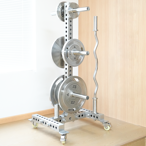 Stainless Steel Mobile Weight Plate & Barbell Storage Rack with Wheels Heavy-Duty Organizer
