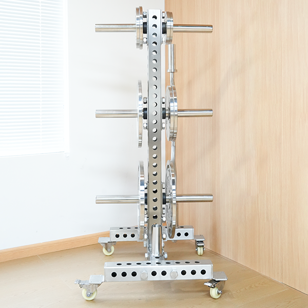 Stainless Steel Mobile Weight Plate & Barbell Storage Rack with Wheels Heavy-Duty Organizer